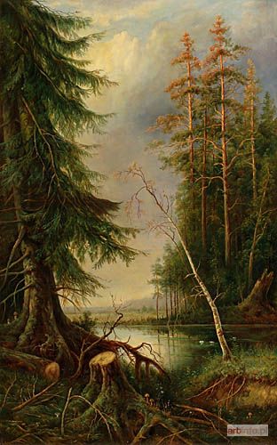 Malarz nieokreślony (XIX/XX w.) | PEJZAŻ LEŚNY Z BAGNAMI, 1909