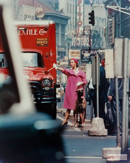 KLEIN William | Dolores Hawkins in pink wool coat, Vogue 1958