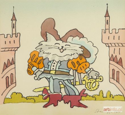 STANNY Janusz | Bajki - Kot w butach, ilustracja do książki Charles'a Perraulta , 1990 r.