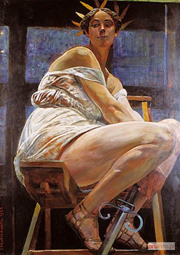 MALCZEWSKI Jacek | Kobieta siedząca na drabinie malarskiej, 1922