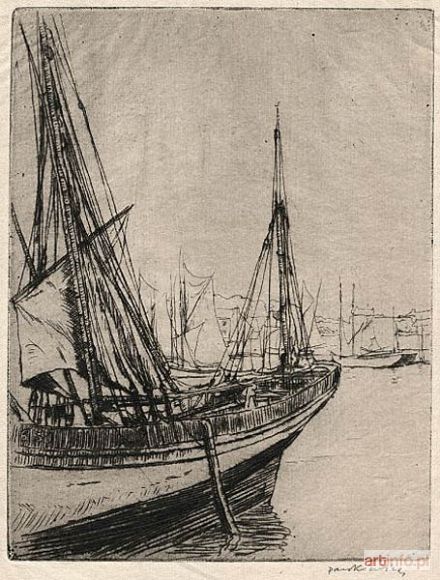 PANKIEWICZ Józef | Concarneau. Fragment łodzi rybackiej na tle portu, 1908