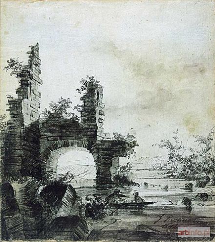 ROEDNER J. (?) | WYCIECZKA ŁODZIĄ WŚRÓD RUIN, 1842