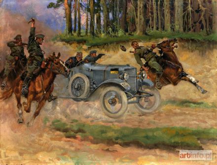 KOSSAK Jerzy | ATAK PATROLU KAWALERII ROSYJSKIEJ NA OFICERÓW AUSTRIACKICH, 1916