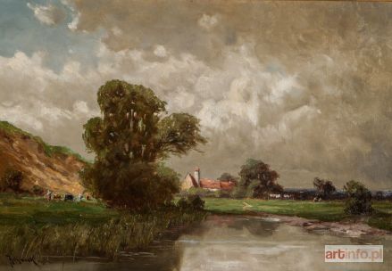 MÜHLBECK Josef | PEJZAŻ Z PASTWISKIEM NAD WODĄ, 1924