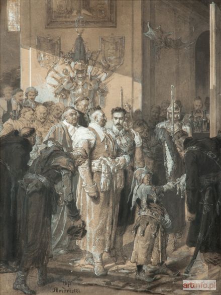 ANDRIOLLI Elwiro Michał | Posłaniec Wojewody przybywa z listem do Miecznika, 1875 r.