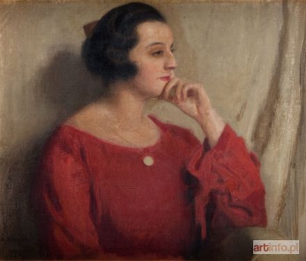 KARPIŃSKI Alfons | Portret kobiety w czerwonej sukni, 1918 r.