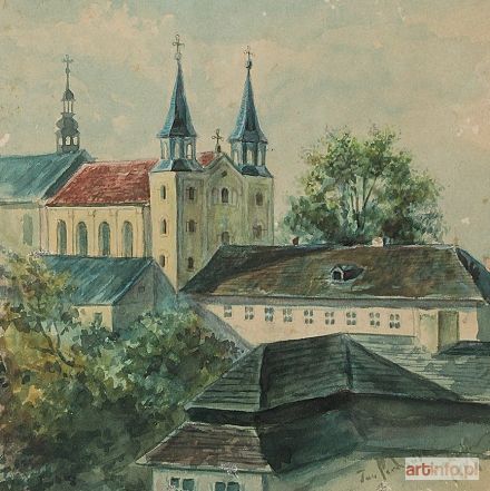Malarz nieokreślony (XIX/XX w.) | Widok na kościół Matki Bożej Piaskowej (karmelitów) w Krakowie od strony południowo-wschodniej, 1888