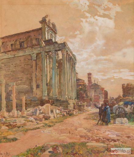 SEYDEL Hans | Scena z Forum Romanum w Rzymie. Widok na Świątynię Antonina i Faustyny, 1910 r.