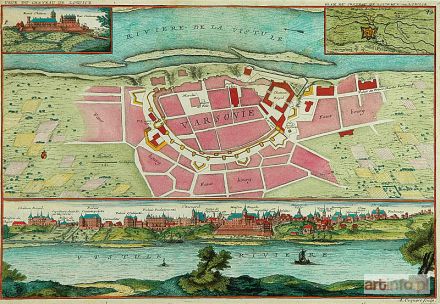 FER de Nicolas | Plan i widok Warszawy z planem i widokiem pałacu w Łowiczu, 1705