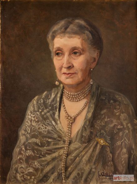 AJDUKIEWICZ Julian | Portret damy w perłowym naszyjniku i kolczykach, 1929 r.