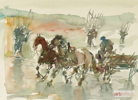 SZEMIOTH Kazimierz (pseud. Lucjan Kaszem) | WÓZ PRZY DRODZE OBSADZONEJ WIERZBAMI, 1976