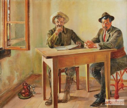 MALCZEWSKI Jacek | Mieczysław Gąsecki z przyjacielem siedzący przy stole - Dysputa 1921