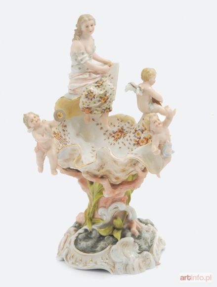 Porcelanowa paterka z grupą figuralną