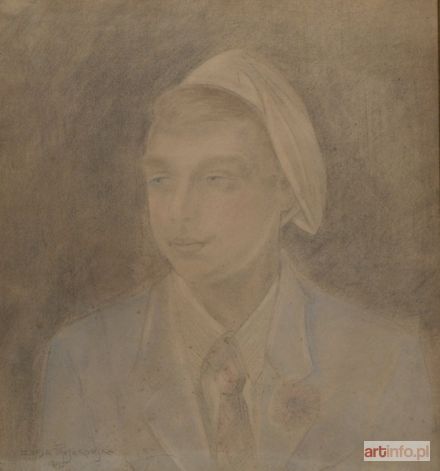 PRUSZKOWSKA Zofia | Portret chłopca w białym berecie, 1945