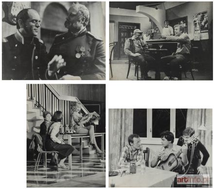 6 fotografii na sklejkach z przedstawień teatralnych