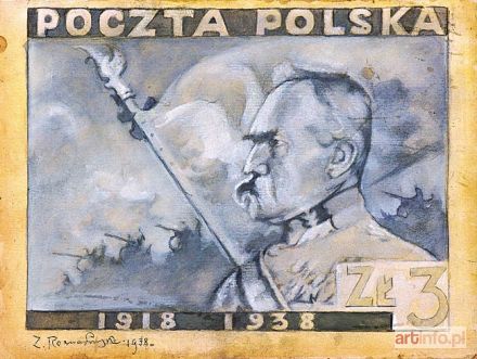 ROZWADOWSKI Zygmunt | PROJEKT ZNACZKA POCZTOWEGO 3 zł z MARSZAŁKIEM PIŁSUDSKIM, 1938