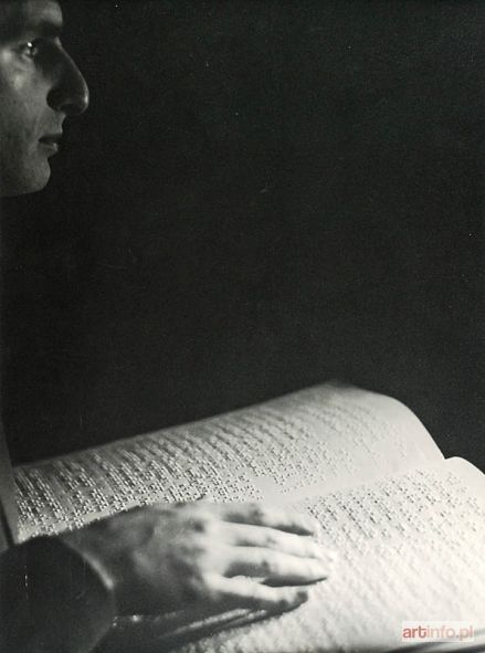 NEUGEBAUER Jerzy | Untitled (Jerzy Kosiński posing as a blind man reading a text in braille)