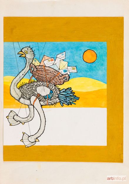 MAJCHRZAK Wiesław | Struś listonosz, ilustracja okładkowa do czasopisma Miś nr 1, 1986 r.