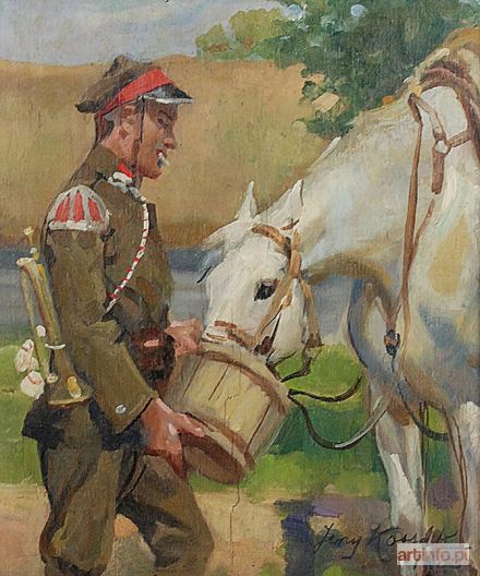 KOSSAK Jerzy | Ułan pojący konia, 1933