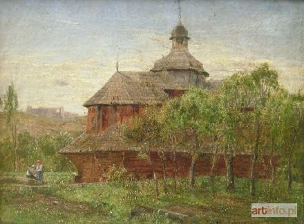 GRABIŃSKI Henryk | Pejzaż z drewnianym kościołem (1878)