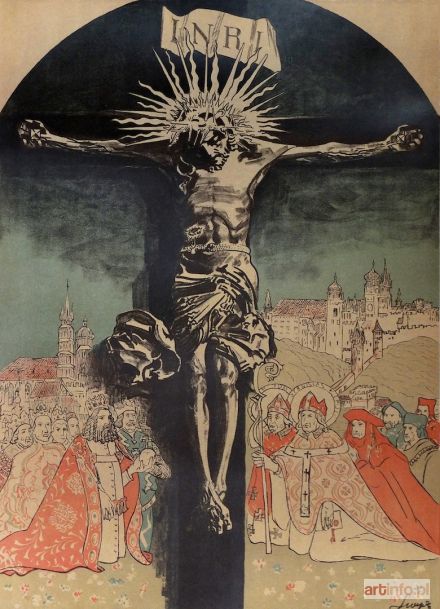 WYCZÓŁKOWSKI Leon | Chrystus na krzyżu w adoracji świętych i królów polskich, 1915