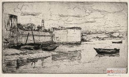 PANKIEWICZ Józef | Concarneau. Mury obronne starego miasta i łodzie przy brzegu, 1908