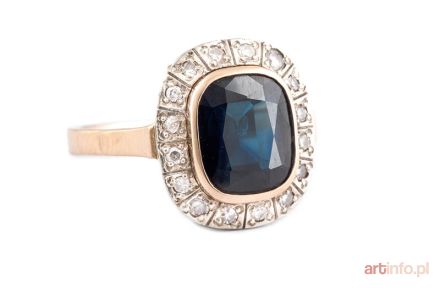 Pierścionek z szafirem i diamentami, 2 poł. XX w.