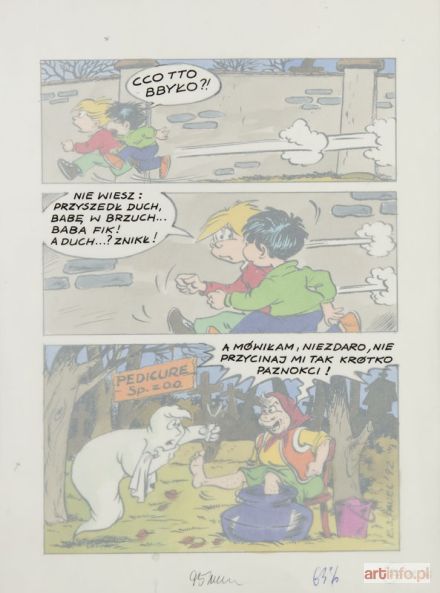 PAWEL Szarlota | Kubuś i Malwina - Przygoda na cmentarzu, plansza komiksowa, 1992 r.