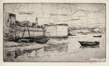 PANKIEWICZ Józef | Concarneau. Mury obronne starego miasta i łodzie przy brzegu, 1908