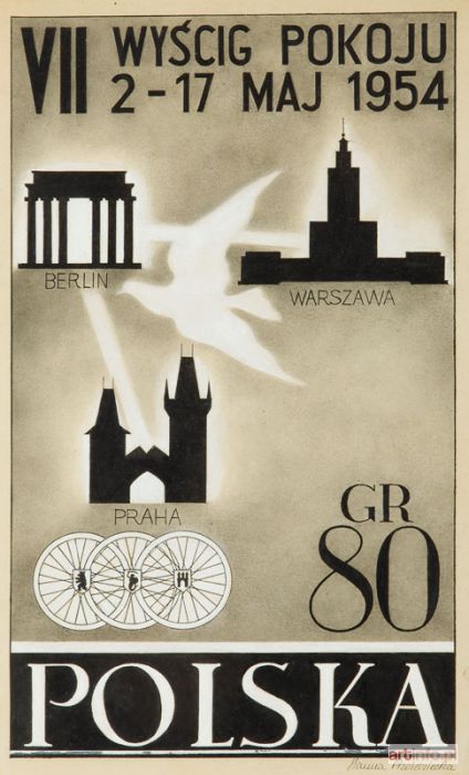 PRZEŹDZIECKA Hanna | Projekt okolicznościowego znaczka pocztowego na VII Wyścig Pokoju, 1954 r.